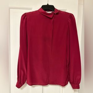 Gorgeous Red Long Sleeve Blouse with Interesting Neck Design